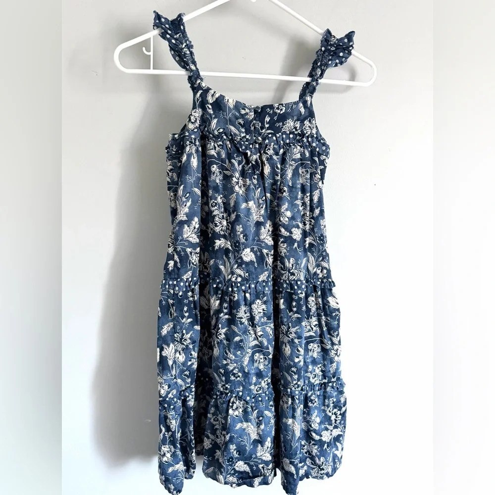 GAP Girls Blue & White Floral Tiered Sundress Ruffle Strap Sleeveless-Size Small